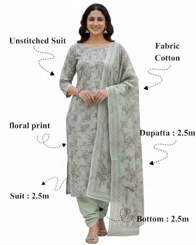 Image of KTI Women Floral Printed Cotton Suit for Women Unstitched - 2.5m Ethnic Salwar Suit Dress Material