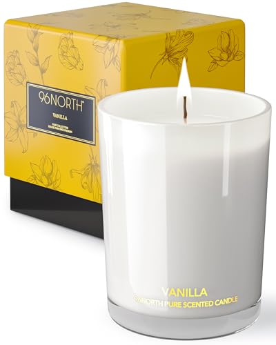 Image of 96NORTH | Pure Vanilla Candle | 100% Natural Soy Wax | One Wick Jar Candle | Natural Fragrance Technology | Non Toxic | Up to 35 Hours Burning Time | Aromatherapy Gift for Men and Women
