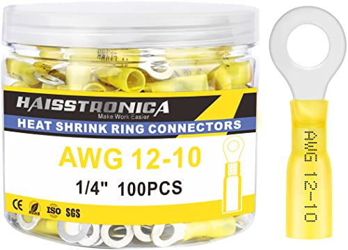 haisstronica 100PCS Heat Shrink Ring Terminals 1/4