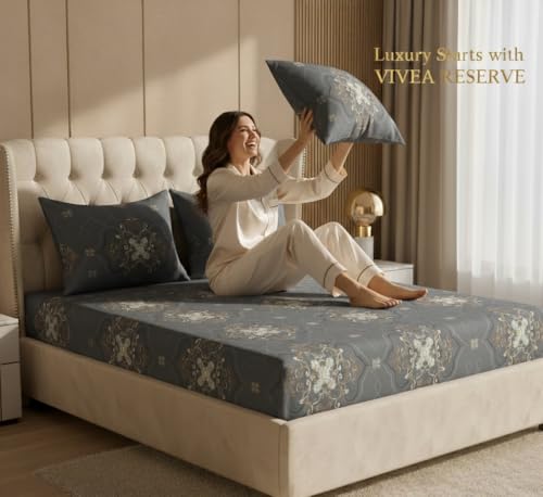 Image of 400 TC Cotton Feel Glace Cotton Fully Elastic Fitted Bedsheet Queen Size Double Bed with 2 Pillow Covers (60 inch x 78 inch inches, Perth)