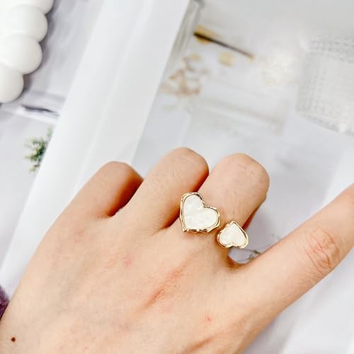 Retro Enamel Double Hearts Open Statement Ring for Women Fashion Simple Asymmetry Love Hearted Wrap Finger Knuckle Adjustable Bands Rings Gold Plated Wedding Eternity Promise Engagement Jewelry2