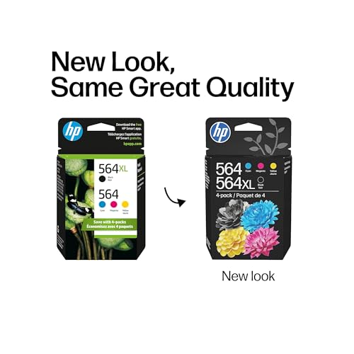 Image of HP Original 564 Cyan, Magenta, Yellow / 564XL Black Ink (4-Pack) | Works DeskJet 3500; OfficeJet 4620; PhotoSmart B8550, C6300, D5400, D7560, 5500, 6500, 7500, Plus, Premium, eStation