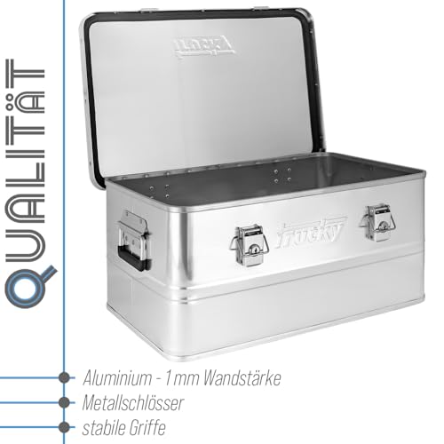 Trucky Aluminium Box mit Deckel Silber Alu Kiste Box Alukiste 50 Liter Transportbox Metallbox Alu Aufbewahrungsbox Boxen Abschliessbar Metallkiste