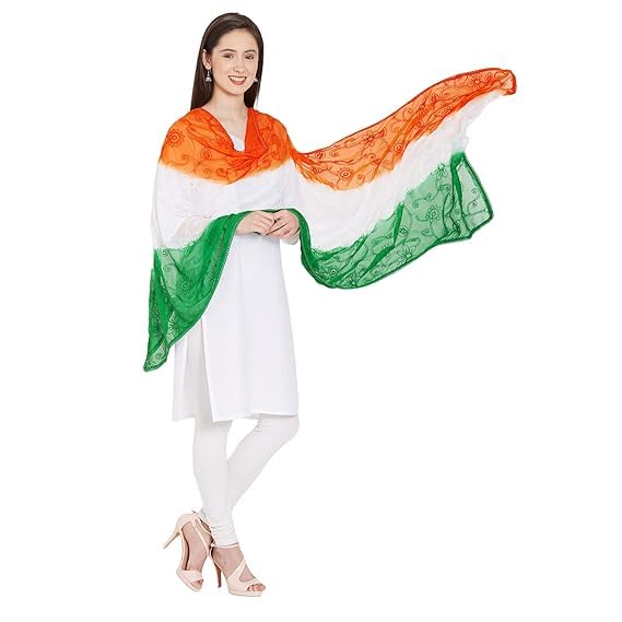 Image of Republic Day /Independence Day Tricolor Stole, Dupatta, Scarf for Adults & Kids | Pack of 1pcs | Tiranga Accessories for Patriotic Celebrations | Lightweight & Comfortable