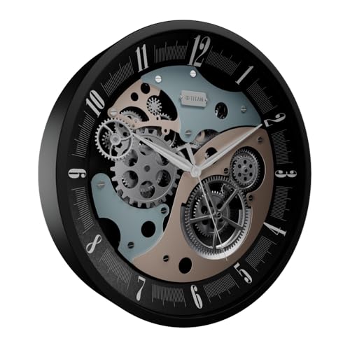 Image of Titan Contemporary Metal Gear Wall Clock with Moving Gears & Sub-Second Dial, Silent Sweep, Model W0121MA01 |46 cm x 46 cm x 7.5 cm