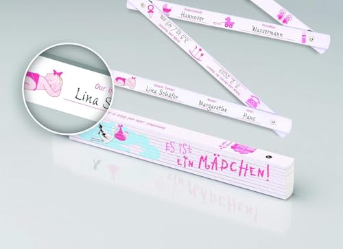 Metrie™ Kinder Wachstumszollstock |Zollstock/Zollstöcke - Gliedermaßstab | Maßstab - 2m - Natur Buche - Duplex Teilung, Hergestellt in der EU (Mädchen)