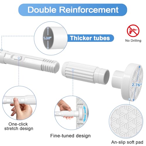 Image of 2Pack Long Tension Rod 41-166inch White Tension Curtain Rods no Drilling