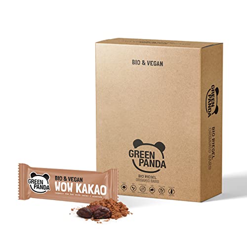 GREEN PANDA® Veganer Kakao Nussriegel ohne Zuckerzusatz | 100% Bio und zuckerfreie Süssigkeiten | Müsliriegel ohne Zucker aus 5 natürlichen Zutaten | Nussriegel mit Kakao und Datteln | 12 x 30g