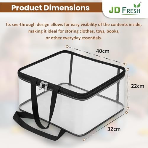 Image of JD FRESH 3 Pcs 27L Transparent Plastic Storage Bags for Clothes with Zipper & Handles /Foldable Saree Covers /PVC Wardrobe Organizer /Multipurpose Storage Bags /Blanket /Bedsheet /Lehenga /Shirts-40x32x22