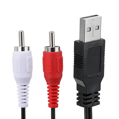 Exclaith USB to RCA Adapter Audio Cable RCA to USB Stereo Audio Cable Converter Adapter Left & Right Channels for USBs Cord for PC Laptop DVD Player Speaker Power Amplifier (5FT)