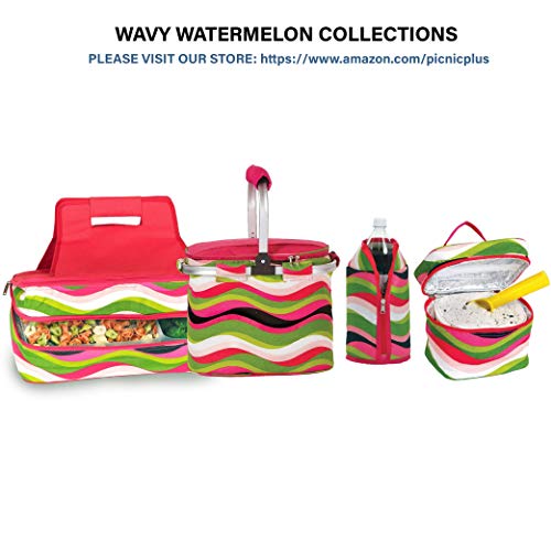 Picnic Plus 18” Casserole Carrier 2 Level Thermal Insulated Hot and Cold Food Carrier Double Layer Food Carrier Bag Potluck Carrier (Wavy Watermelon)