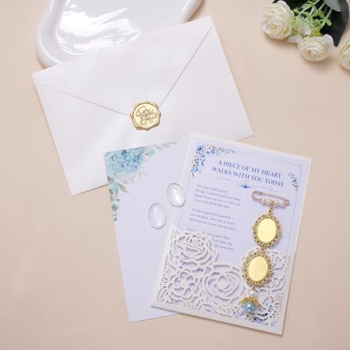 Image of MIXJOY Something Blue Gift for Bride, Wedding Day Bridal Blue Pearl Angel Wings Bouquet Garter Charm for Bride to Be