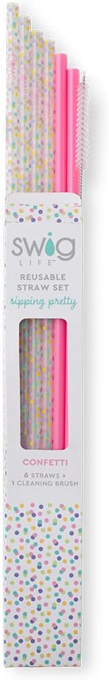 Swig Life Pack of 6 Reusable Plastic Straws with Cleaning Brush, BPA Free Plastic Reusable Straws, Colorful Drinking Straws for Cups & Tumblers (Confetti + Pink) - Image 3