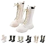 Generico Stivali Bianchi Bambina Invernali Ragazze Retro Lunghi Alti al Polpaccio Stivaletti in Pelle Bambini Autunno Laterali Zip Antiscivolo Comodi Eleganti, Antiscivolo