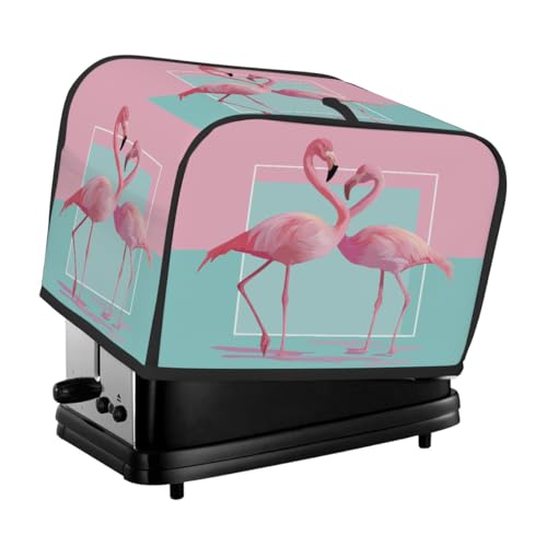 Sommerrosa Flamingos auf türkisfarbenem Toaster, 4 Scheiben, Staubschutz für Brotmaschine, kleines Küchengerät