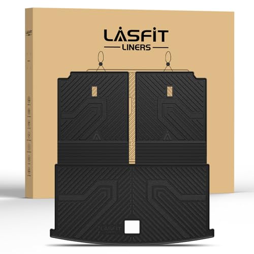 Image of LASFIT Cargo Mat for Volkswagen VW Atlas 2018-2026(Not fit Cross Sport), All Weather TPE Custom Fit Trunk Mat & Seatback Mat for VW Atlas 6&7 Seats Accessories, Black, Easy to Clean