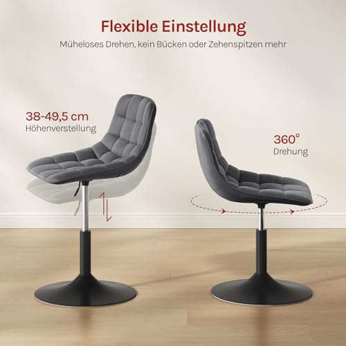 WOLTU Schminktisch Stuhl, Höhenverstellbar, 360° Drehbar, Samt, Dunkelgrau – Ansicht 6