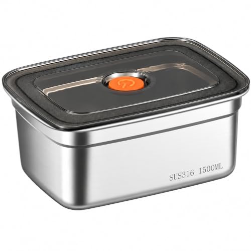 Image of MR.JV 1 Pcs 1500ML Stainless Steel Food Storage Containers with Airtight Lids, Kitchen Storage Containers for Fridge, Deep Freezer & Meal Prep, Steel Food Container with Lid, Stackable Storage Box