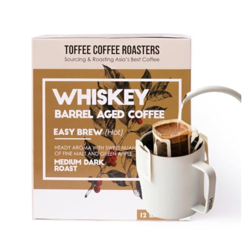 Image of Toffee Coffee Roasters | Easy Brew (Hot Brew) Coffee | Single Malt Whiskey Barrel Aged Grounded | Pack of 8 Sachets | Medium Dark Freshly Roasted | Notes: Fine Malt & Green Apple
