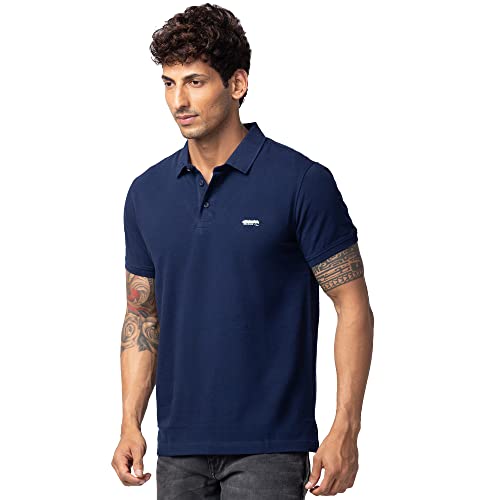 Image of Spykar Polo Collar Half Sleeves Cotton Blend Slim Fit T-Shirt for Men