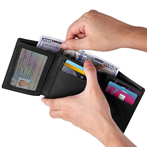 Men Wallet for Airtag, Trifold Leather Wallet Holder for Air Tag Rfid Blocking Compatible with Apple AirTag4