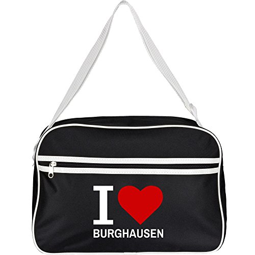 Preisvergleich Produktbild Multifanshop® Retrotasche breit - I Love Burghausen - schwarz - Schultertasche Umhängetasche Tasche
