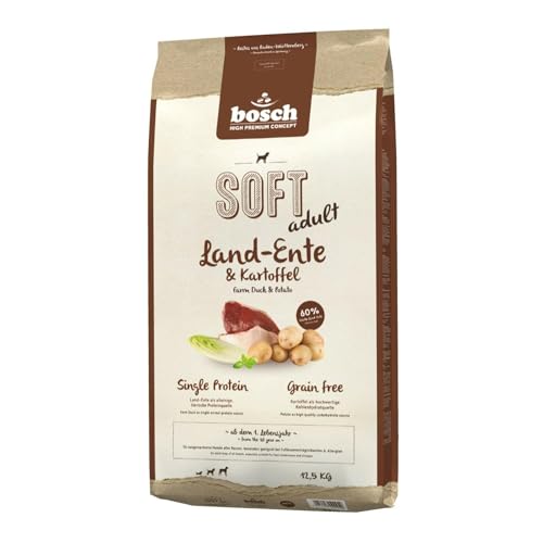 bosch HPC SOFT Hundefutter halbfeucht Land-Ente & Kartoffel 12,5 kg | Trockenfutter für Hunde, 60 % frische Ente, getreidefreie Rezeptur, Single Animal Protein, softe Krokette, Made in Germany