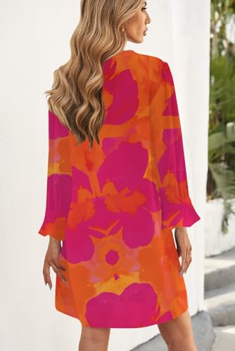 Image of Wkior Womens Fall Ruffle Long Sleeve V Neck Shift Dresses (S-XXL)