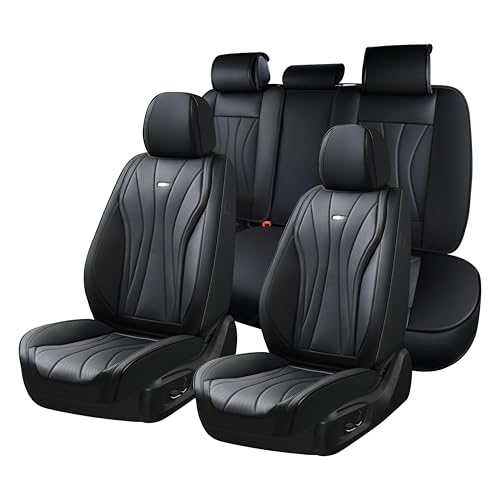 Image of Coverado Seat Covers Full Set, Leather Car Seat Covers, Waterproof Seat Covers for Cars, Front and Back Seat Covers, Car Seat Protectors Car Seat Cushions Universal Fit for Most Cars, Black