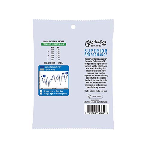 Martin Guitar Ma530 Authentic Acoustic Extra Light Guitar Strings, 92/8 Phosphor Bronze #TOP1