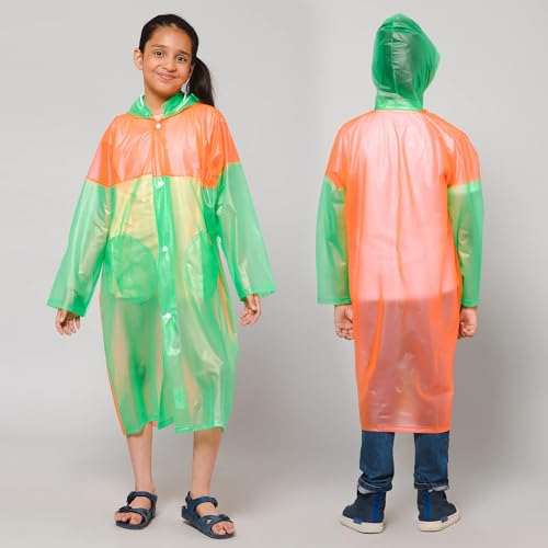 Image of THE CLOWNFISH Polyester Puddle Jumper Series Unisex Kids Waterproof Single Layer Pvc Standard Length Longcoat /Raincoat With Adjustable Hood.