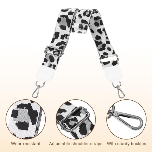 Image of uxcell Wide Shoulder Strap, 5cm Adjustable Purse Strap Replacement Crossbody Strap for Shoulder Bag Handbag, White, Black Square Mouth Buckle