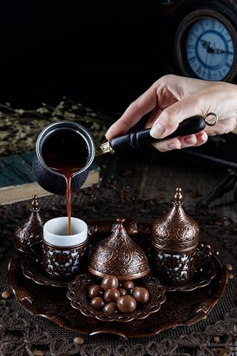 Demmex ACARCEZVESIZSET 2024 Turkish Greek Arabic Coffee Serving Set With Cups, Saucers, Cup Holders, Lids, Sugar Bowl & Lid And Tray thumb #1