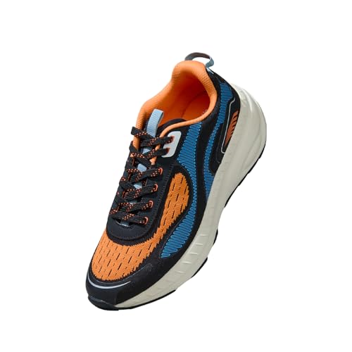 Neeman's Begin Walk Prime Sneakers for Men | Breathable Knit Upper, Cushioned EVA Sole | Lightweight Walking Shoes for Everyday Comfort | Black/Blue/Orange UK7