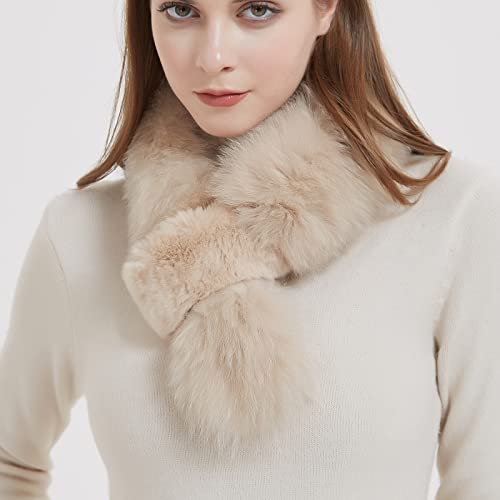 Bibury Khaki Real Fox Fur Scarf With Rex Rabbit Fur Trim, Cold Weather Neck Warmer,Winter Accessories4