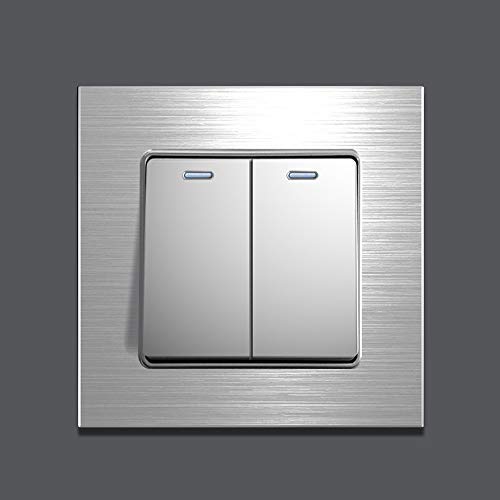 Ploutne Interruptor de la Moda de Plata Cepillado Eje de balancín de Aluminio de aleación de magnesio Duradero 86 Interruptor de la Pared del Panel Home Hotel Restaurante Sencillo o Doble del Control