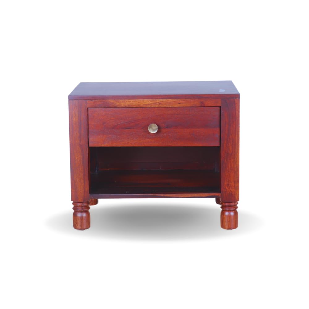 Bedside Table – 1 Drawer with Open Shelf, Solid Acacia Wood, Honey Brown Finish, Wooden Nightstand for Bedroom-image-29
