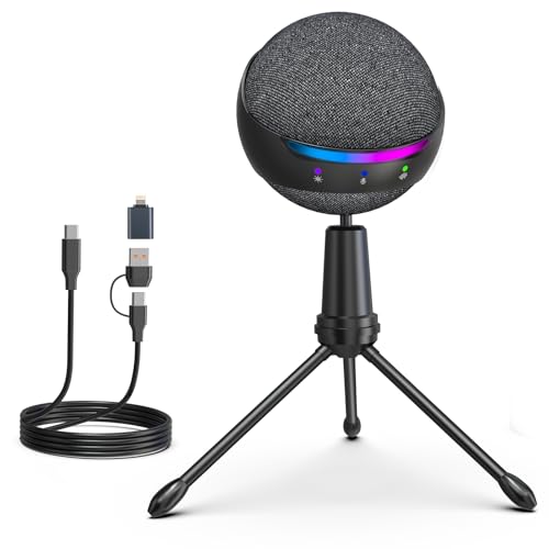 Image of ZealSound Podcast USB Microphone for PC /Mac /iPhone, Cardioid Condenser Mic with Noise Reduction, Tap-to-Mute, RGB Lighting, Zero Latency Monitoring, Volume Control for Gaming, Recording, YouTube