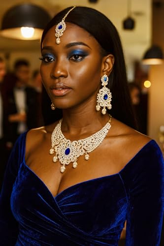 Touchstone Indian jewelry bollywood for women statement necklace sets wedding royal bridal ornaments big large matha tikka statement rajasthani mangtika traditional in antique gold or white tone3