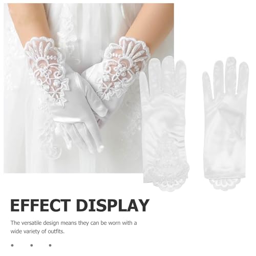 KESYOO 1 Pair Children's Gloves Girl Gloves Lace Gloves Little Gloves Banquets Gloves for Party Gloves for Gloves Girl Child White Accessories Polyester Flower Girl4