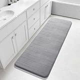 Yimobra Bathroom Runner 60'x24', Non Slip Memory Foam Bath Mat, Super Soft Water Absorbent Hallway Carpet, Machine Washable Rug for Vanity Tub Shower, Gray