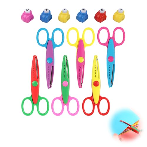 Lot de 6 Ciseaux de Bricolage pour Enfants avec 6 Perforatrices à Papier, Différentes Formes de Coupe, Ciseaux sans Danger pour Enfants,pour Crèche,...
