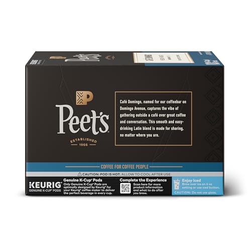 Image of Peet's Coffee, Medium Roast Keurig K-Cup Pods, 100% Arabica Coffee - Cafe Domingo 10 Count (1 Box of 10 Pods)