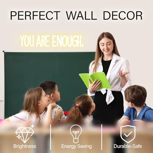 Image of You Are Enough Neon Sign Dimmable Neon Signs for Wall Decor Affirmation LED Signs USB Neon Light Up Sign for Bedroom Living Room Reading Room Classroom Book Party Library Decoration for Women Men Kids