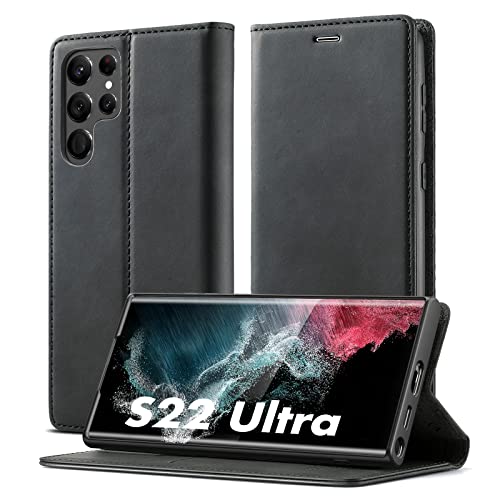 Vansdon Funda para Samsung Galaxy S22 Ultra 5G, Premium Piel Carcasa, Soporte Plegable Tapa Flip de PU Ranuras Tarjetas Magnético Protección para Samsung Galaxy S22 Ultra 5G, Negro Cover