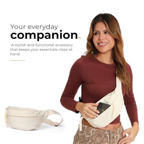 Image of Tressential Waist Bag for Men Women | Cross Body Fanny Pack Sling Bag for Hiking, Travel, Camping, Outdoor Sports, Cycling | Money Belt with Adjustable Strap (White)