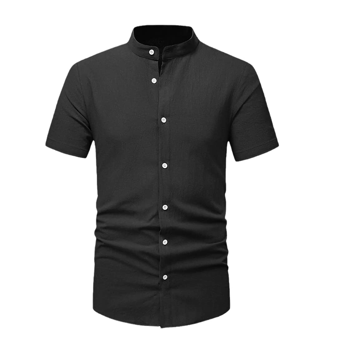 Chemise Henley coton lin homme décontractée manches boutons L
