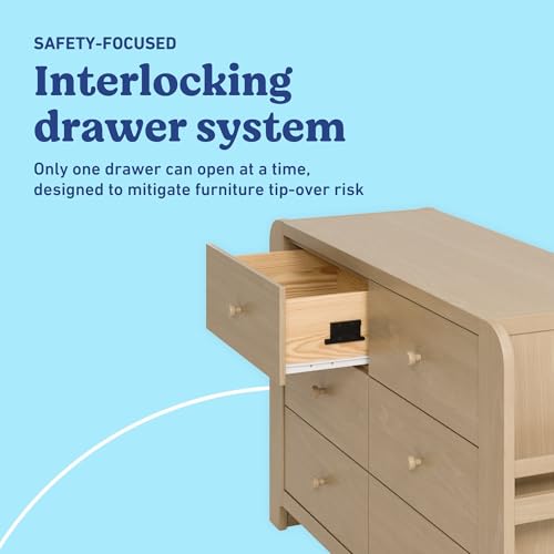 Image of Graco Read-with-Me 6 Drawer Dresser with Bookshelves - GREENGUARD Gold Certified Storage for Baby and Kids Room, Interlocking Drawer System (Driftwood)