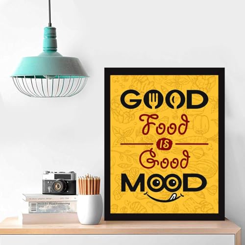 Image of Chaka Chaundh - Kitchen Posters for Wall - Food posters framed - Kitchen quotess wall frames - Posters for kitche quotes decor - Kitchens quotess wall hanging (Good Food is Good Mood - Yellow)