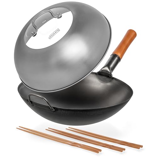 YOSUKATA Sartén Wok de Acero Carbono 14" con Tapa miniatura 1